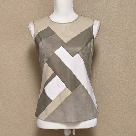 Per Se Tops - Per Se by Carlisle Suede Leather Patchwork Sleeveless Top